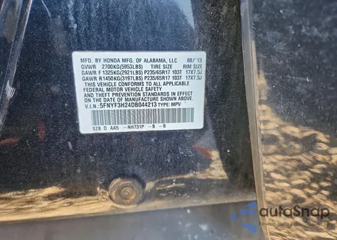 2013 Honda Pilot Lx z USA, uszkodzony, nr VIN 5FNYF3H24DB044213